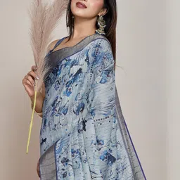 KALINI Ajrak Block Zari Tissue Handloom Ikat Saree-33