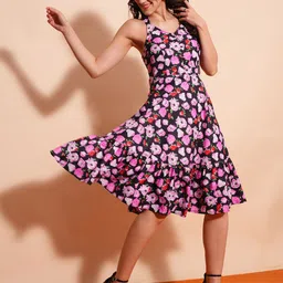 Globus Floral Printed Halter Neck Fit & Flare Dress-image-76