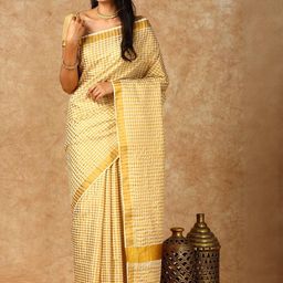 Ramraj Checked Woven Design Zari Pure Cotton Kasavu Saree-image-33
