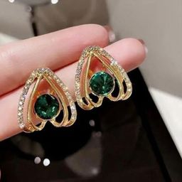 M55 Gold-Plated Crystals & Zircon Studded Triangular Shaped Studs image 3