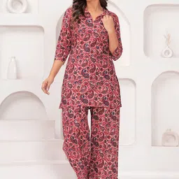 all about you Printed Shirt Collar Pure Cotton Tunic With Palazzo-image-48