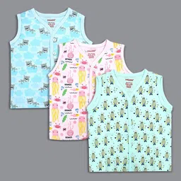 Born Babies Infants Pack Of 3 Printed Cotton Sleeveless Front Open Jhabla Vests CBPSB-picture-13