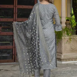 VredeVogel Polka Dot Printed Regular Thread Work Chanderi Silk Kurta & Trouser & Dupatta image 3