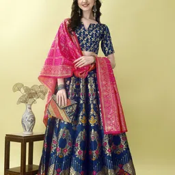 JULEE Ready to Wear Art Silk Jacquard Lehenga & Unstitched Blouse With Dupatta-image-48