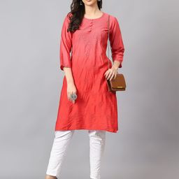 NAZAQAT ETHNIC INDIA Ethnic Motifs Embroidered Chikankari Chanderi Silk Straight Kurta-image-31