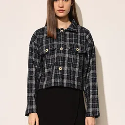 ONLY Women Checked Spread Collar Tailored Jacket-picture-12