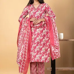 Readiprint Floral Printed V-Neck Straight Kurta With Trousers And Dupatta-28