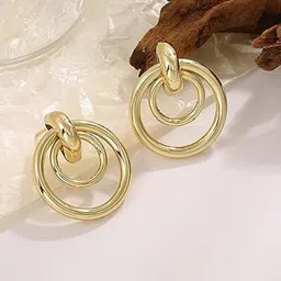 SUBHAGALANKAR Gold-Plated Circular Drop Earrings-image-79