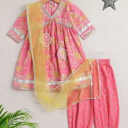 The Magic Wand Girls Floral Printed Empire Gotta Patti Kurta with Salwar & With Dupatta-image-48