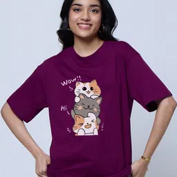 LoveDky Women Printed Drop-Shoulder Sleeves T-shirt-picture-5