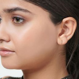BHIMA 18K BIS Hallmark 750 Purity Rose Gold Linear Stone Earring-image-0