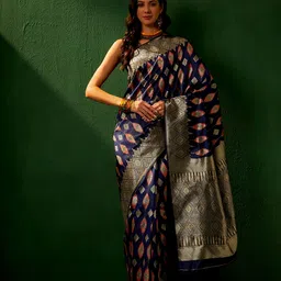 DEVATITHI Navy Blue Banarasi Silk Saree-image-12