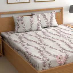 CHHAVI INDIA Grey & Pink Printed Microfiber 210 TC Queen Bedsheet Set 2.50m x 2.25m-image-90