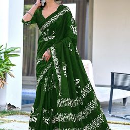 Suha Green Pure Cotton Printed Block Print Sarees-picture-45