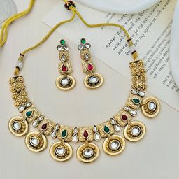ABDESIGNS Gold-Plated Kundan Studded Antique Jewellery Set-55
