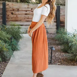 JC Mode Pleated Flare Midi Skirt-image-39