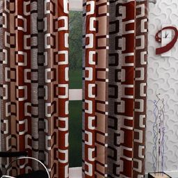 BELLA TRUE Brown & White 2 Pieces Geometric Printed Eyelet Fitted Door Curtains-image-41