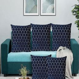Myntra Elegant Homes Blue Set of 5 Geometric Velvet Square Cushion Covers-image-20