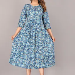 Mehsoos Floral Printed Cotton Midi Fit and Flare Dress-image-44