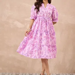 all about you Women Floral Printed Satin Fit and Flare Midi Dress-image-72