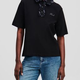 Karl Lagerfeld Women Mandarin Collar Drop-Shoulder Sleeves T-shirt-image-51