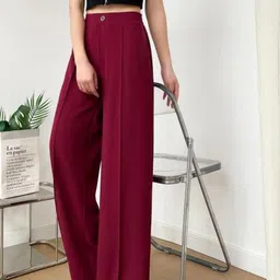 Stem Rope Women Maroon High-Rise Single Pleat Trousers-picture-24