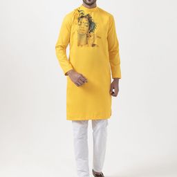 DEVOILER Ethnic Motifs Printed Band Collar Pure Cotton Straight Kurta-34
