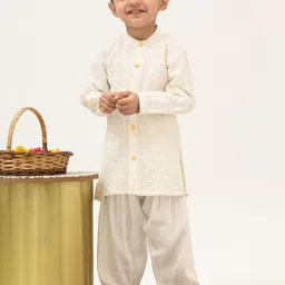 Peekaaboo Kids Boys Floral Printed Regular Chikankari Pure Cotton Kurta with Salwar-12