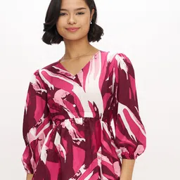AASK Women Polyester Printed Wine Color Regular Top-image-5