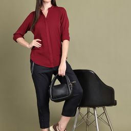 Baawri Women Mandarin Collar Shirt Style Top-image-86