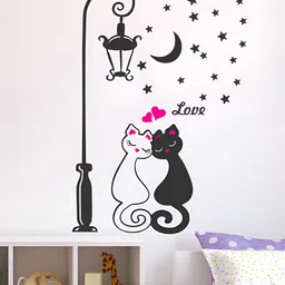 LANSTICK Black & Pink Cute Kitty Love With Love quotes Self Adhesive Wall Sticker-image-78