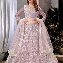 VARNI FABRICS Embroidered Sequinned Semi-Stitched Lehenga & Unstitched Blouse With Dupatta-image-79