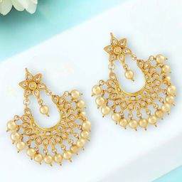 Anouk Gold-Plated Kundan Studded & Beaded Contemporary Drop Earrings-13