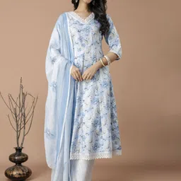 SINGNI Women Floral Printed Empire Kurta with Trousers & With Dupatta-image-67