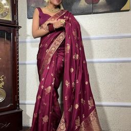 CANBIA Woven Design Zari Silk Blend Banarasi Saree-image-25