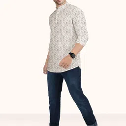 ROUGHELLS Abstract Printed Band Collar Straight Pure Cotton Short Kurta-picture-16