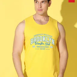 WOOSTRO Pack Of 2 Printed Combed Cotton Gym Vests VWS26(BKLN YELLOW)(ALONE RED)-27
