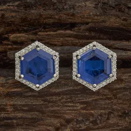 Kushal's Fashion Jewellery Sapphire Rhodium-Plated Zircon Studded Geometric Studs Earrings-27