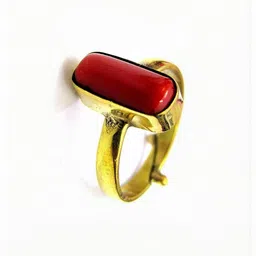 Sidharth Gems 11.25 Ratti 10.00 KT Gold Plated Adjustable Coral Ring-1