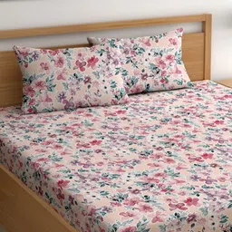 CHHAVI INDIA Pink & Peach-Coloured Floral 210 TC Queen Bedsheet with 2 Pillow Covers-image-87