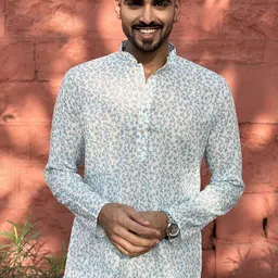 Ethnic India Men Floral Checked Kurta-image-91