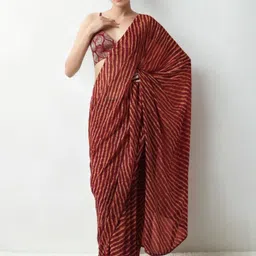 KALINI Striped Poly Georgette Saree-image-3