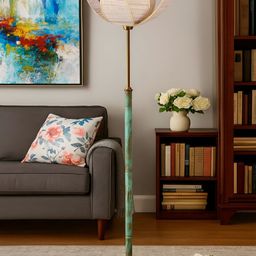 Devansh Beige & Green Textured Bamboo Shade Rose Floor Lamp-picture-9