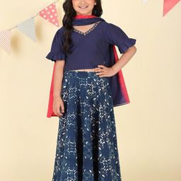 Fabindia Girls Printed Ready to Wear Lehenga & Blouse With Dupatta-image-47