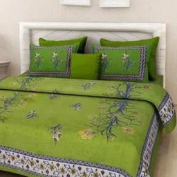 Aura Green & Yellow Floral Printed 144 TC Cotton Queen Bedsheet Set 2.10 m x 2.30 m-image-80
