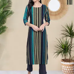 HERE&NOW Selection Of 2 Striped Round Neck Straight Kurtas-picture-13