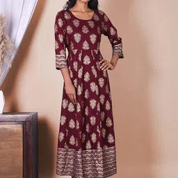Indiwest Ethnic Motif Printed Rayon A-Line Kurta-picture-0