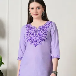 KALINI Ethnic Motifs Yoke Design Thread Work Pure Cotton Thread Work Kurti-picture-15