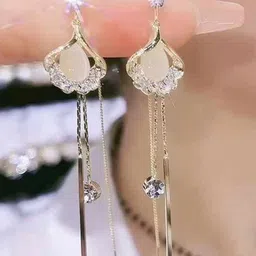 SEAA ENTERPRISES Gold Plated Artificial Stones Studded & Beaded Contemporary Drop Earrings-14