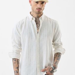 Snitch Men Slim Fit Pinstripes Striped Button-Down Collar Casual Shirt-image-101